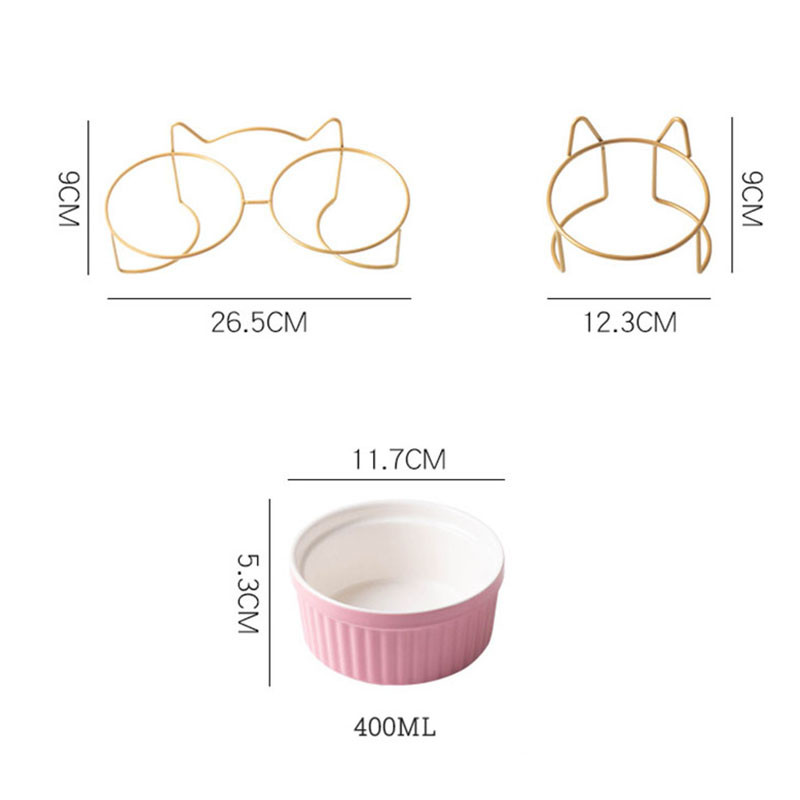 Ulmpp Bol pentru pisici din ceramică cu suport metalic Hrănitor înalt pentru animale de companie Hrănire pentru pisici Hrană pentru cățeluș Hrănire pentru vase ridicate, în siguranță, non-toxice pentru câini