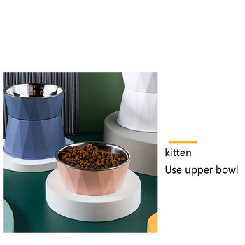2022 Нова купа за котешка храна Двуслойна хранилка за вода за домашни любимци от неръждаема стомана, куче, котка, предпазител за врата, повдигната стойка, контейнер за храна