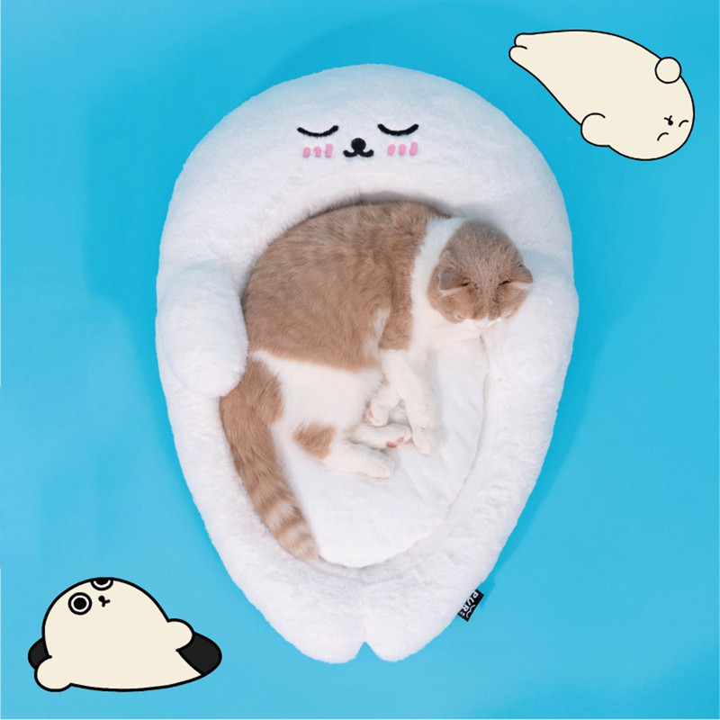 Legendog Cat spilvena gultas māja Mīksta, jauka roņa formas kucēni Gulta mājdzīvnieku gulta kaķēnam mājdzīvnieku guļammaiss spilvenu mājdzīvnieku piederumi
