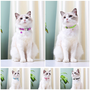 Нова персонализирана нашийник за котки Светлоотразителни нашийници за котета и кученца със звънец Персонализирани нашийници за котки за домашни любимци Аксесоари за колие 19 см до 30 см