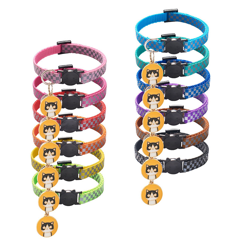 Μενταγιόν για γάτες 12 χρωμάτων Περιλαίμια κατοικίδιων με πλέγμα Ρυθμιζόμενες πόρπες από νάιλον Έλεγχος αντανακλαστικών κολάρων κατοικίδιων ζώων Αξεσουάρ μοτίβο κεφαλής γάτας