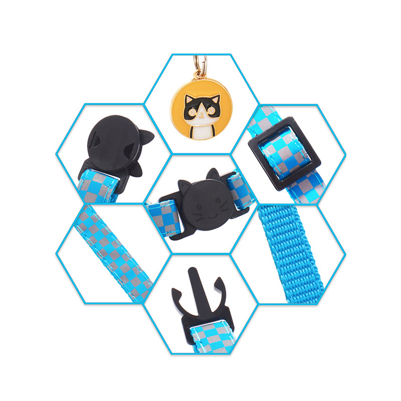 Μενταγιόν για γάτες 12 χρωμάτων Περιλαίμια κατοικίδιων με πλέγμα Ρυθμιζόμενες πόρπες από νάιλον Έλεγχος αντανακλαστικών κολάρων κατοικίδιων ζώων Αξεσουάρ μοτίβο κεφαλής γάτας