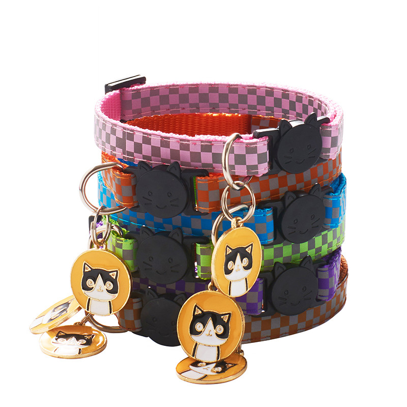 Μενταγιόν για γάτες 12 χρωμάτων Περιλαίμια κατοικίδιων με πλέγμα Ρυθμιζόμενες πόρπες από νάιλον Έλεγχος αντανακλαστικών κολάρων κατοικίδιων ζώων Αξεσουάρ μοτίβο κεφαλής γάτας