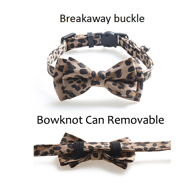 Leopard Print Bowknot Cat kaelarihm Reguleeritav pandlaga Kitty kikilips koos kellukestega Kutsikas Chihuahua Väikeste Koerte Kaelarihmad Lemmikloomatarbed