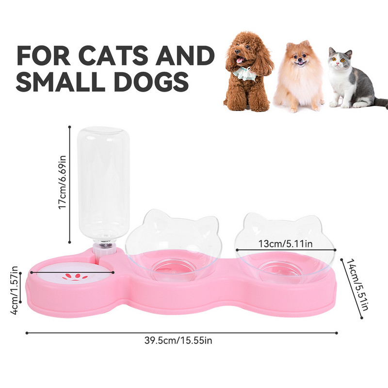 Μπολ για γάτες για κατοικίδια Αυτόματη τροφοδοσία Μπολ για γάτες για σκύλους με σιντριβάνι νερού Διπλό μπολ Ανασηκωμένο μπολ πιάτων για γάτες Μπολ