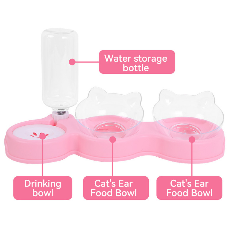 Μπολ για γάτες για κατοικίδια Αυτόματη τροφοδοσία Μπολ για γάτες για σκύλους με σιντριβάνι νερού Διπλό μπολ Ανασηκωμένο μπολ πιάτων για γάτες Μπολ