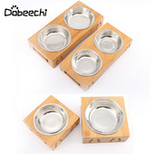 Bol pentru pisici pentru animale de companie Bol pentru hrănire din oțel inoxidabil Boluri pentru băut Natural Durabil Siguranță Lemn Cadru din bambus Bol unic dublu pentru hrănire pentru câini