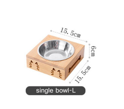 Bol pentru pisici pentru animale de companie Bol pentru hrănire din oțel inoxidabil Boluri pentru băut Natural Durabil Siguranță Lemn Cadru din bambus Bol unic dublu pentru hrănire pentru câini