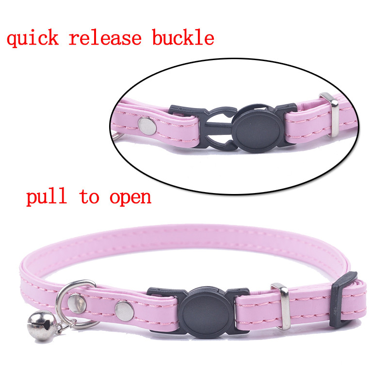 Clopote drăguțe Gulerele de pisică din piele Pu Cățeluș Pet Produse pentru pisici Cataramă reglabilă cu eliberare rapidă pentru pisici Roz Violet Trandafir Negru