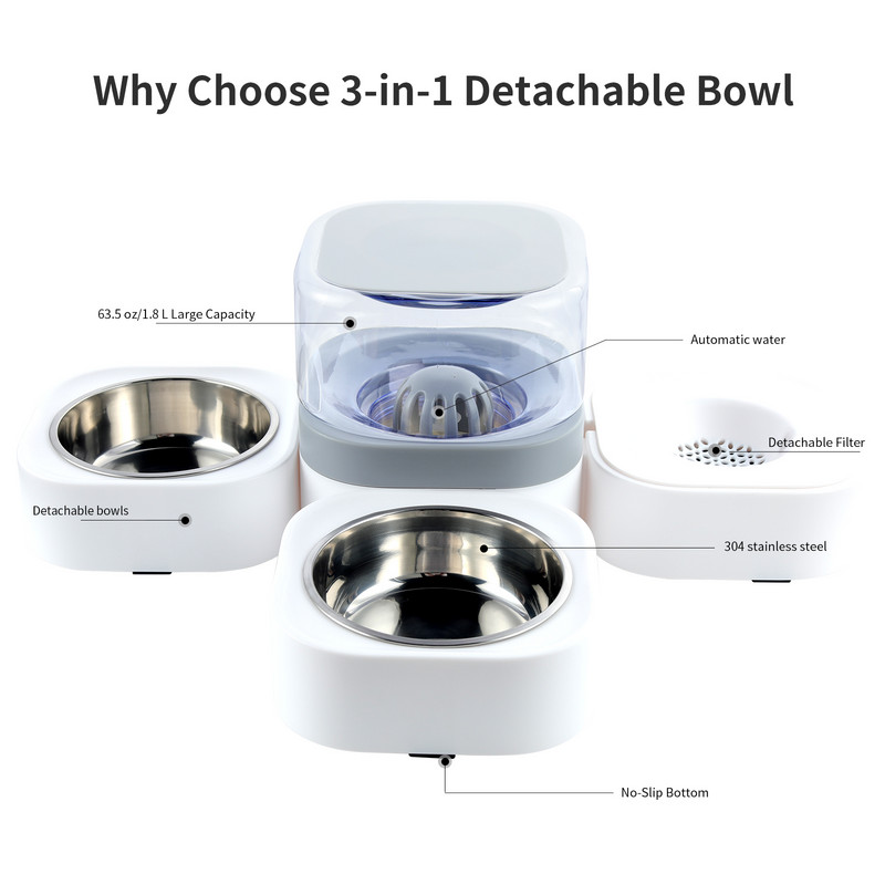 MADDEN Dogs Automatic Feeder 3 IN 1 Cat Bowls Water Fountain Indoor Kitten Feeding Drinker Χωρητικότητα φίλτρου Δοχείο τροφοδοσίας κατοικίδιων