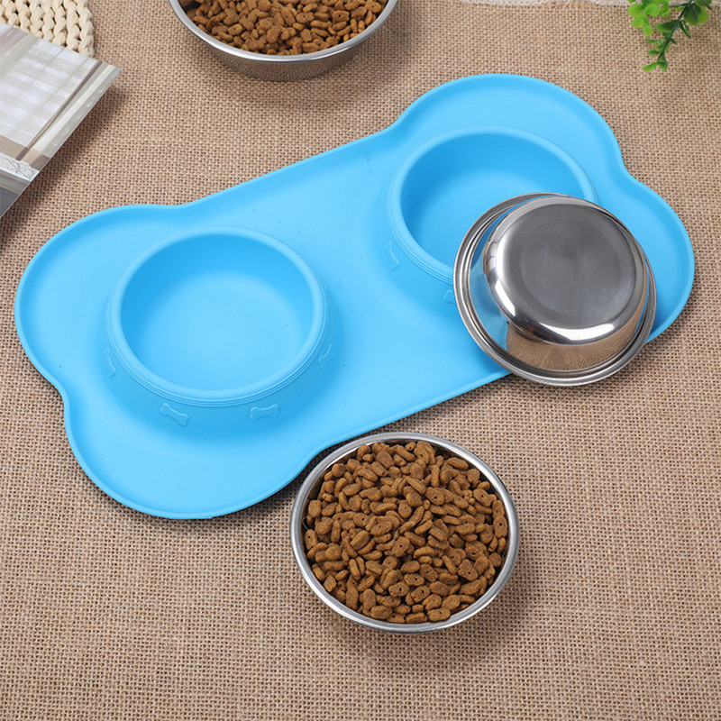 Σκύλος κατοικίδιων ζώων που ταΐζει μπολ από ανοξείδωτο ατσάλι Ποτό για κατοικίδια με αξεσουάρ σιλικόνης ματ για κουτάβι που δεν ολισθαίνει