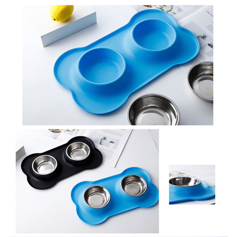 Σκύλος κατοικίδιων ζώων που ταΐζει μπολ από ανοξείδωτο ατσάλι Ποτό για κατοικίδια με αξεσουάρ σιλικόνης ματ για κουτάβι που δεν ολισθαίνει