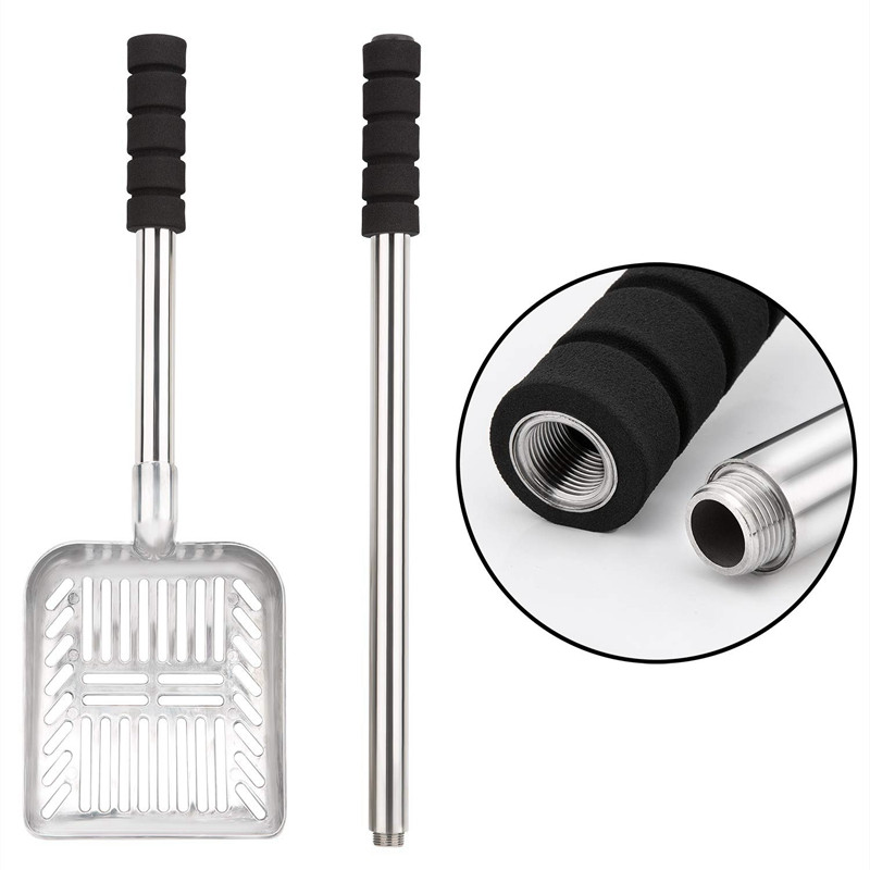 Metallist kassiliivakühvel sügava labida ja pika varrega eemaldatava roostevabast terasest mittenakkuva vahuga kassiliiva sõelaga