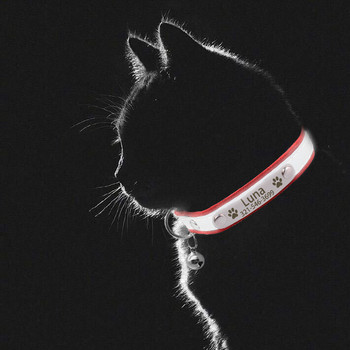 Мека кожена светлоотразителна яка за котки Персонализиран етикет с име Котешка яка Персонализирана гравирана безопасност Breakaway Nmaeplate Котешка яка