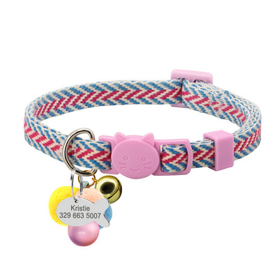 Εξατομικευμένο κολάρο γάτας ασφαλείας Χαριτωμένο κολάρο κουταβιών γατάκι γρήγορης απελευθέρωσης Δωρεάν χαραγμένο κολιέ με ετικέτα ταυτότητας γατών με κουδούνι κατά της απώλειας