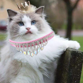 SUPREPET Tassel Diamond Cat Колие PU кожа Регулируема яка за коте Ретро скъпоценни камъни Нашийници за домашни любимци Кученца Аксесоари