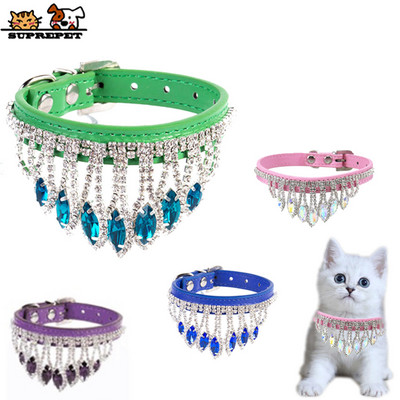 SUPREPET Tassel Diamond Cat Колие PU кожа Регулируема яка за коте Ретро скъпоценни камъни Нашийници за домашни любимци Кученца Аксесоари