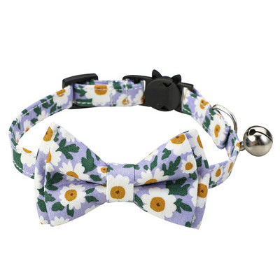 Guler de pisică cu model de flori cu clopoțel de vară floral de pisicuță papion reglabil închizătoare de rupere în siguranță colier cățeluș Accesorii pentru animale de companie