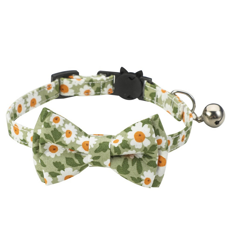 Guler de pisică cu model de flori cu clopoțel de vară floral de pisicuță papion reglabil închizătoare de rupere în siguranță colier cățeluș Accesorii pentru animale de companie