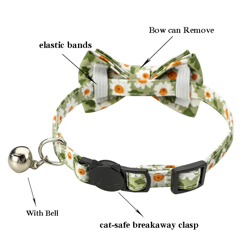 Guler de pisică cu model de flori cu clopoțel de vară floral de pisicuță papion reglabil închizătoare de rupere în siguranță colier cățeluș Accesorii pentru animale de companie