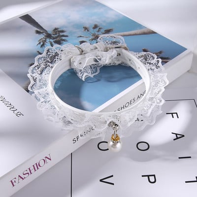 PU-nahast reguleeritav kassi kaelarihm kellukaelarihm kutsika kaelakee must valge pitspärliripats lemmiklooma kaelarihm väike keskmine koera kaelarihm