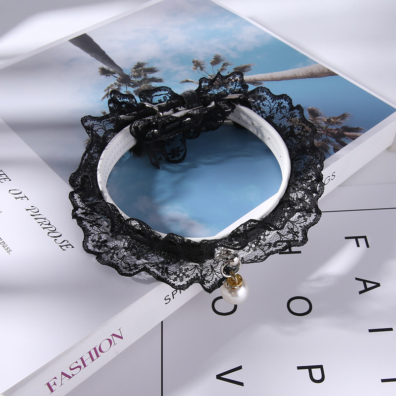 PU-nahast reguleeritav kassi kaelarihm kellukaelarihm kutsika kaelakee must valge pitspärliripats lemmiklooma kaelarihm väike keskmine koera kaelarihm