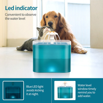 Αυτόματο συντριβάνι κατοικίδιων ζώων 2L Διανομέας νερού γάτας USB Mute Διαφανές μπολ τροφοδοσίας πόσιμου σκύλου με οθόνη LED επιπέδου