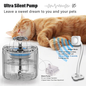 2.6L котешки фонтан за вода Автоматичен диспенсер за вода за домашни любимци Прозрачна хранилка за вода за коте Купа за пиене за домашни любимци Филтър за пиене на котки