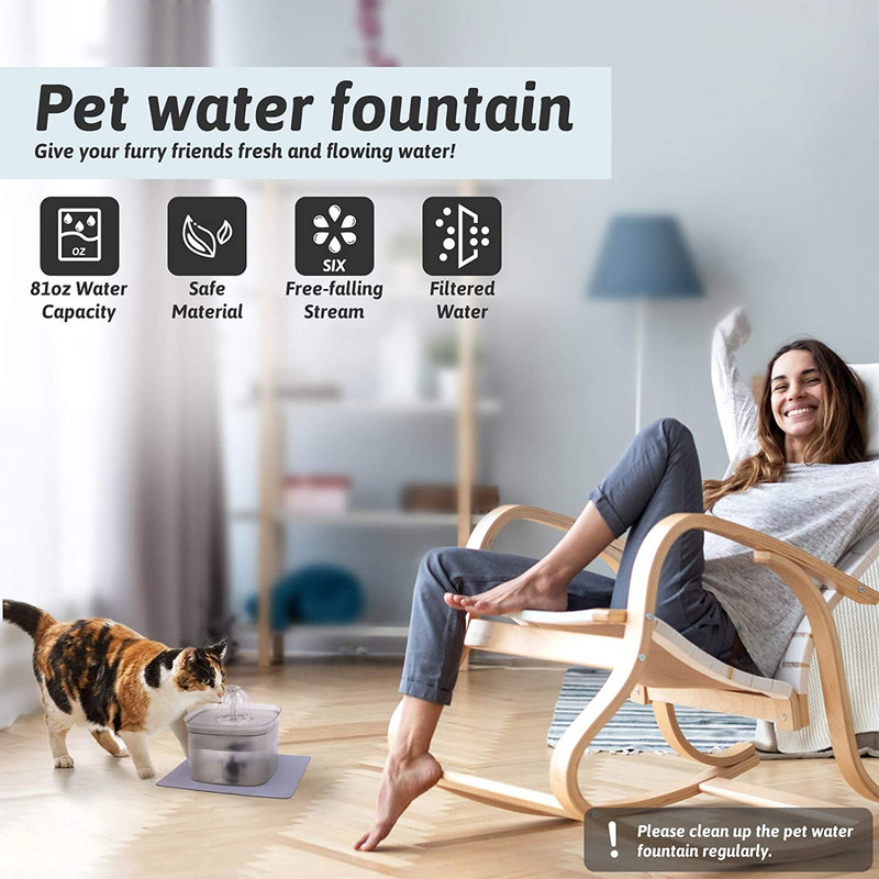 2,6L kassi veepurskkaev automaatne lemmiklooma veeautomaat läbipaistev kassipoja veesöötur lemmiklooma joogikauss kassi joogifilter