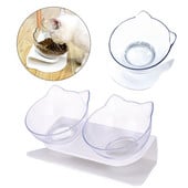 Bol dublu pentru pisici cu suport ridicat Hrană antiderapante pentru animale de companie Hrănitor pentru pisici Protejează vertebra cervicală Bol pentru câini Transparent acasă Produse pentru animale de companie