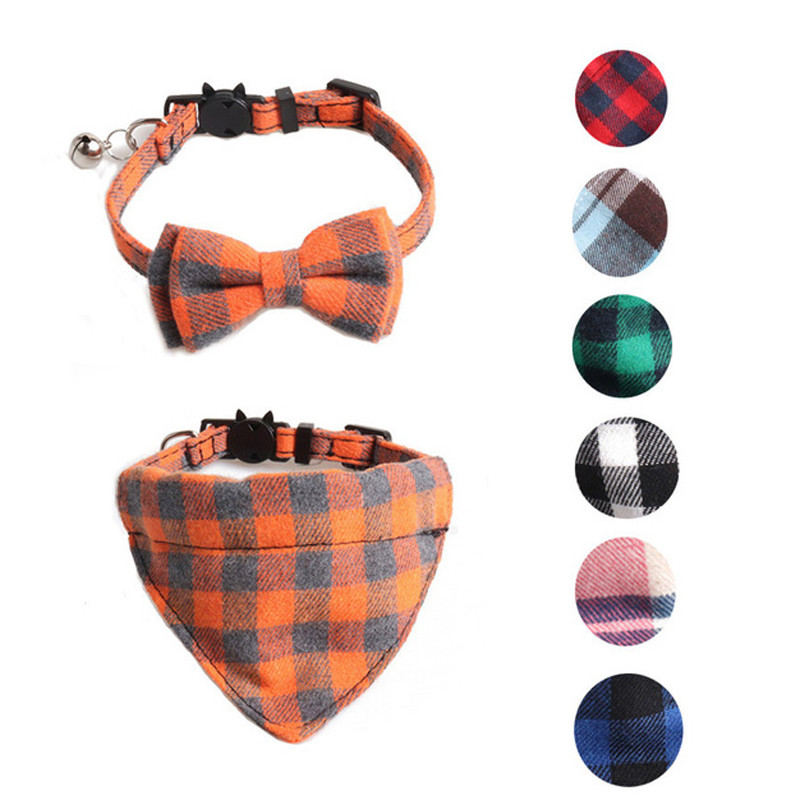 Καρό παπιγιόν πλέγμα για γάτας για κατοικίδια κατοικίδια σαλιάρες γατάκι Ρυθμιζόμενο παπιγιόν για κουτάβι κουνέλι Κολιέ Chihuahua Yorkie Bandana