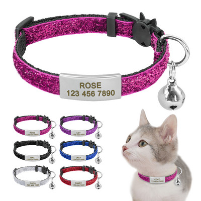 Personalizirana brzo otpuštajuća ogrlica za mačke Bling Puppy Kitten ID oznaka Ogrlice Zvono Sigurnosna Prilagođena ugravirana oznaka s imenom za male pse Mačke