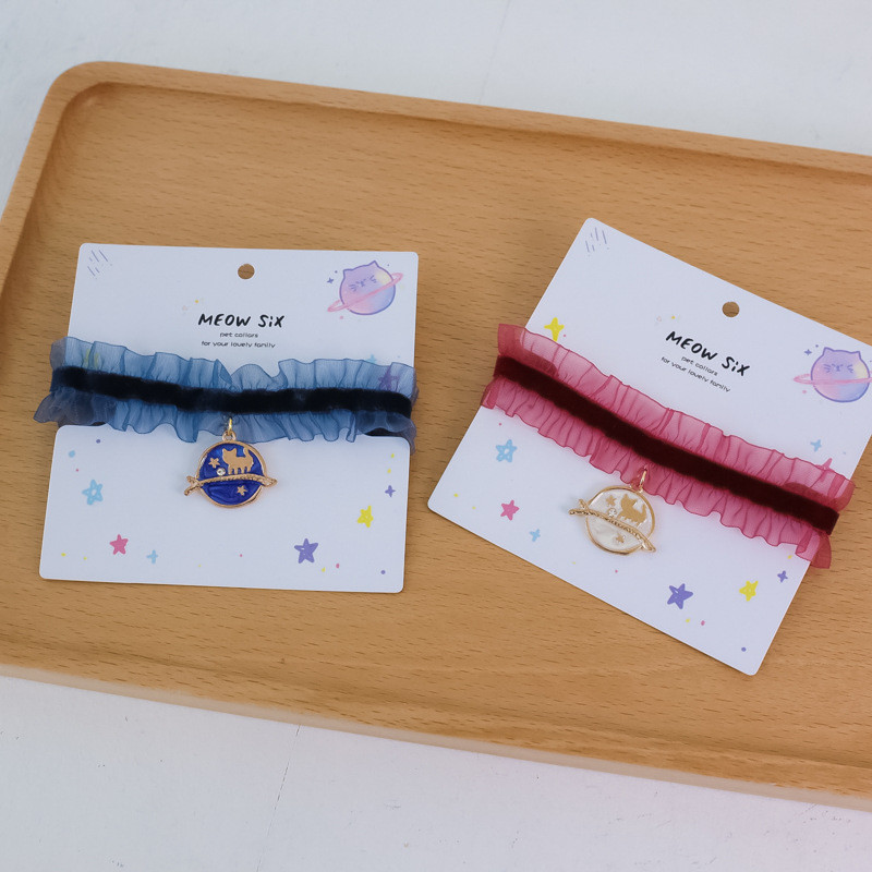 Δαντελένια φωτογράφιση ins styal Κολάρο γάτας Safety moon cat Μικρή γραβάτα σκύλου Ρυθμιζόμενο λουράκι λαιμού για κουτάβια γατούλες κατοικίδιο κολιέ