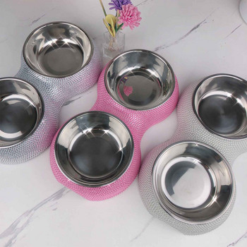 Купи за домашни любимци Съдове за вода с блясък в стил кристали Неплъзгащи се за кучета и котки Голям капацитет Устойчив на ухапване Устойчив на разбиване