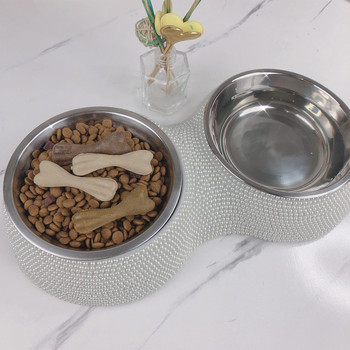 Μπολ κατοικίδιων ζώων με γκλίτερ στυλ Rhinestone, αντιολισθητικά πιάτα για σκύλους και γάτες, μεγάλης χωρητικότητας, ανθεκτικά στο δάγκωμα.