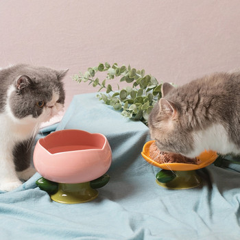 Повдигната керамична купа за котки Форма на цвете за домашни любимци Леген за храна с високи крака Ястие за хранене Купа за вода Защита на коте Купички за шийния гръбначен стълб
