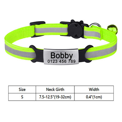 Guler reflectorizant reglabil pentru pisici Clopoțel Produse pentru animale de companie Guler pentru pisici mici Materiale unisex pentru pisoi Etichetă personalizată de identificare pentru pisici Guler pentru câini mici