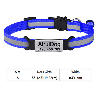 Guler reflectorizant reglabil pentru pisici Clopoțel Produse pentru animale de companie Guler pentru pisici mici Materiale unisex pentru pisoi Etichetă personalizată de identificare pentru pisici Guler pentru câini mici