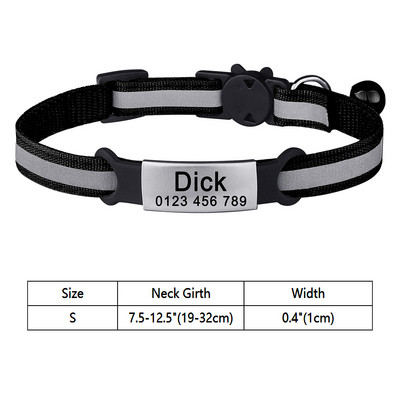Guler reflectorizant reglabil pentru pisici Clopoțel Produse pentru animale de companie Guler pentru pisici mici Materiale unisex pentru pisoi Etichetă personalizată de identificare pentru pisici Guler pentru câini mici