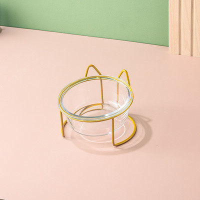 Sticlă cu castron dublu pentru pisici cu suport și covoraș pentru animale de companie Pisicuțe Cățeluș Vase de hrănire transparentă pentru hrănire Hrănitor de apă Suporturi metalice pentru câini