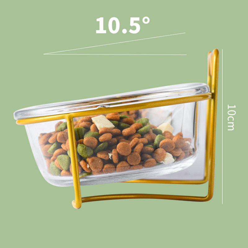 Sticlă cu castron dublu pentru pisici cu suport și covoraș pentru animale de companie Pisicuțe Cățeluș Vase de hrănire transparentă pentru hrănire Hrănitor de apă Suporturi metalice pentru câini