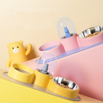 Нова анимационна купа от неръждаема стомана Автоматична купа за пиене Котка Куче Купа Двойна купа за храна Вода Стоки за домашни любимци