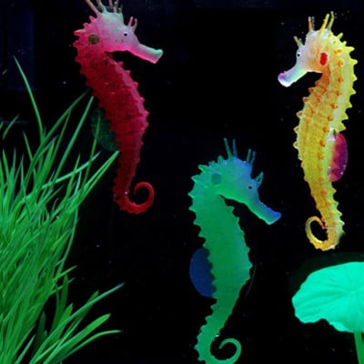 Ornament de acvariu pentru acvariu cu hipocamp, artificial de noapte, luminos, ornament subacvatic, decorare pentru acvariu cu meduze