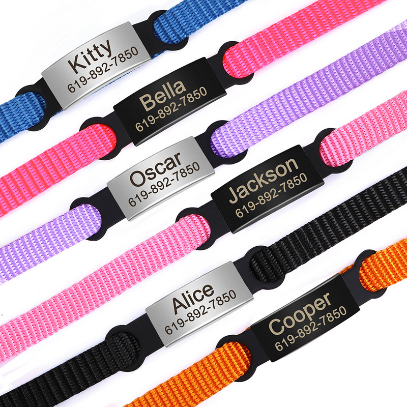Prilagođena brzo otpuštajuća ogrlica za mačke Najlonske ogrlice za štene sa ugraviranim imenom ID Kitten Pink Ogrlica Dodaci za kućne ljubimce za mačke