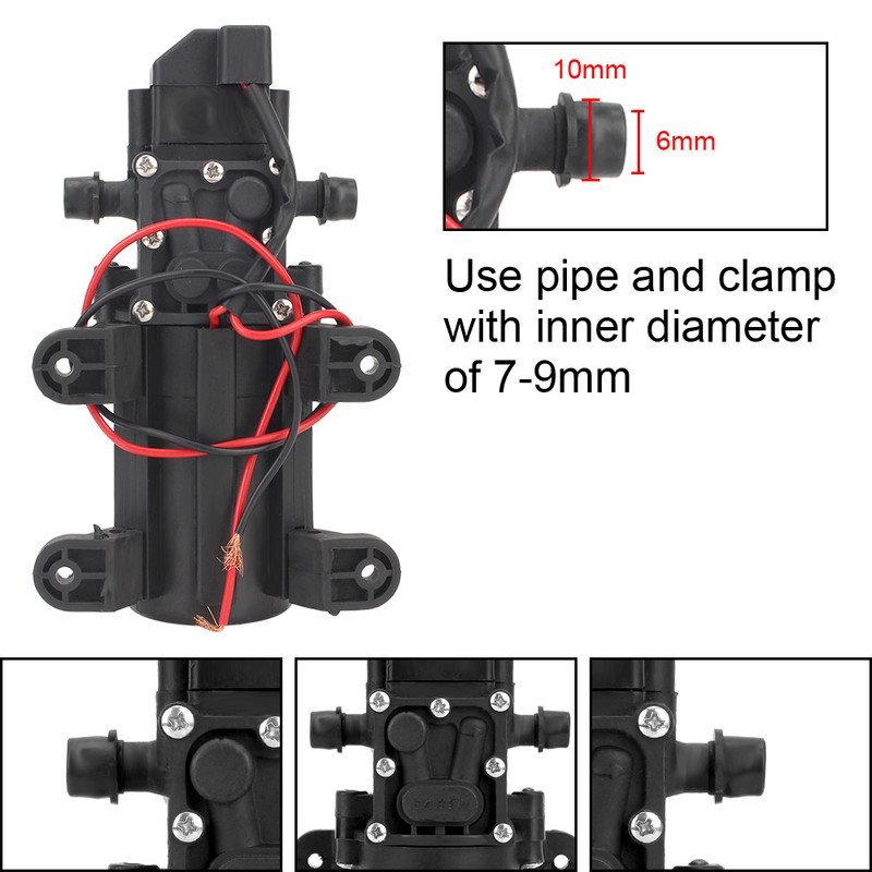 Mikromembraaniga veepump DC 12V 70W kõrgsurve 130PSI 6L/min automaatne lüliti elektriline isetäituv pump