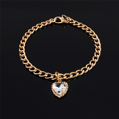 SL Inimă pandantiv cu strass Guler pentru animale de companie, petrecere de vacanță, zgarda decorată pentru animale de companie, lanț de culoare aurie, pisici, accesorii pentru cățeluși