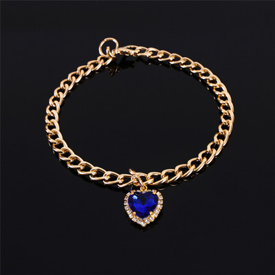 SL Inimă pandantiv cu strass Guler pentru animale de companie, petrecere de vacanță, zgarda decorată pentru animale de companie, lanț de culoare aurie, pisici, accesorii pentru cățeluși