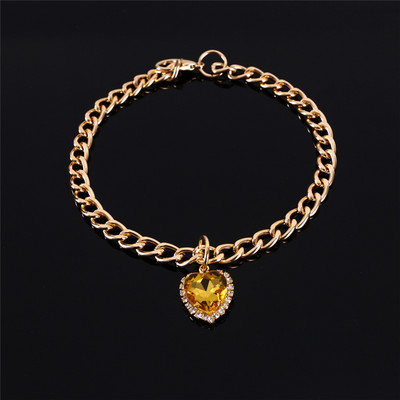 SL Inimă pandantiv cu strass Guler pentru animale de companie, petrecere de vacanță, zgarda decorată pentru animale de companie, lanț de culoare aurie, pisici, accesorii pentru cățeluși