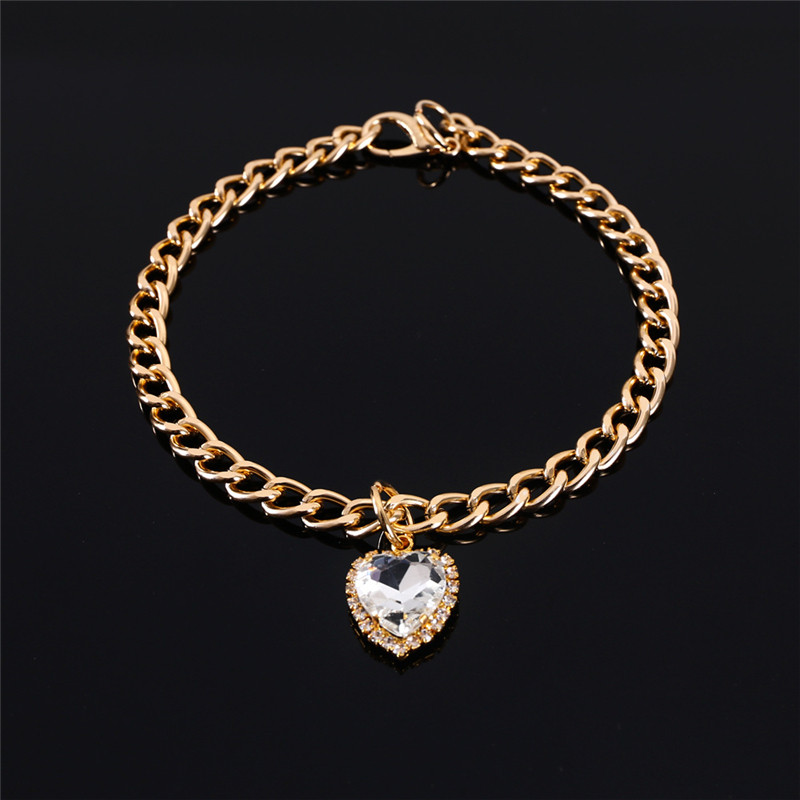 SL Inimă pandantiv cu strass Guler pentru animale de companie, petrecere de vacanță, zgarda decorată pentru animale de companie, lanț de culoare aurie, pisici, accesorii pentru cățeluși