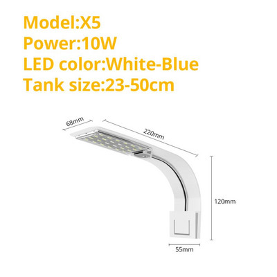 LED akvariumo žuvų tanko lemputė, prisegama 5W/10W/15W LED augalų auginimo lemputės vandens gėlo vandens akvariumo lempos, atsparios vandeniui 220 V ES kištukas